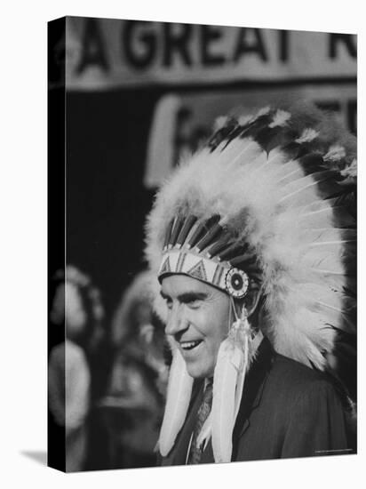 Richard M. Nixon Wearing Plains Indian Bonnet-Paul Schutzer-Stretched Canvas