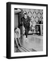 Richard Nixon Bowling at the White House Bowling Alley, 1970-null-Framed Photo