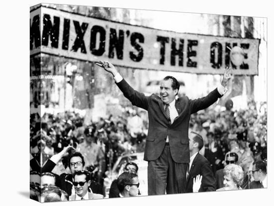 Richard Nixon, Delivering His the 'V' for Victory Sign-null-Stretched Canvas