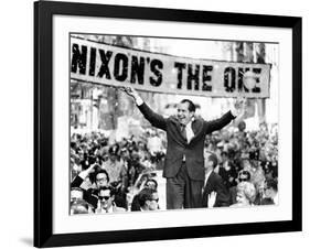 Richard Nixon, Delivering His the 'V' for Victory Sign-null-Framed Photo