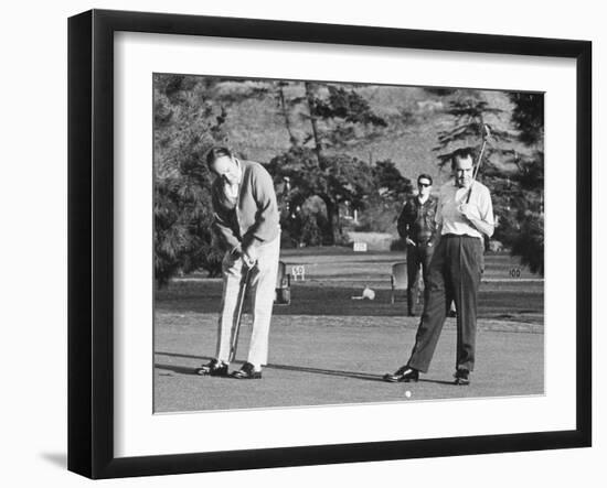 Richard Nixon Playing Golf with His Celebrity Friends Fred Macmurray and Bob Hope. Jan. 18 1970-null-Framed Photo