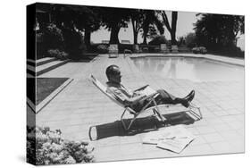 Richard Nixon Reading Newspapers While Sitting by the Pool in San Clemente, Ca. 1969-74-null-Stretched Canvas