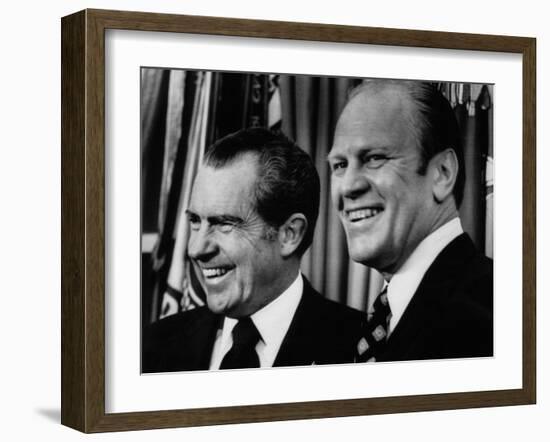 Richard Nixon with Vice President Designate Gerald Ford, at the White House, Washington, D.C., 1973-null-Framed Photo