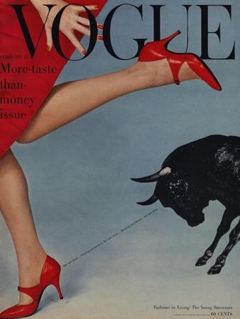 Vogue Cover - February 1958 - Running with the Bulls