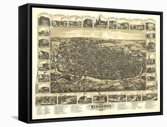 Richmond, Indiana - Panoramic Map-Lantern Press-Framed Stretched Canvas
