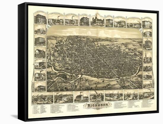 Richmond, Indiana - Panoramic Map-Lantern Press-Framed Stretched Canvas