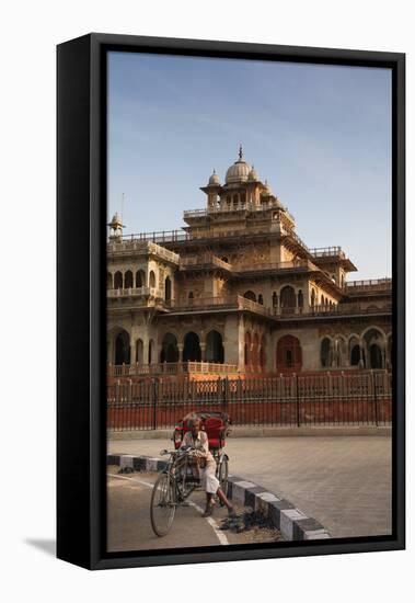 Rickshaw Rider Resting Outside the Ornate Albert Hall Museum in the City of Jaipur, India-Martin Child-Framed Stretched Canvas