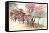 Rickshaws by Lake, Japan-null-Framed Stretched Canvas