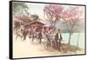 Rickshaws by Lake, Japan-null-Framed Stretched Canvas