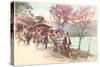 Rickshaws by Lake, Japan-null-Stretched Canvas