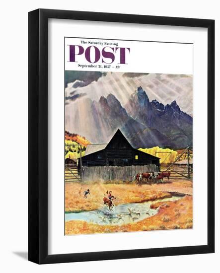 "Ride 'Em Cowboy" Saturday Evening Post Cover, September 21, 1957-John Clymer-Framed Giclee Print