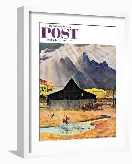 "Ride 'Em Cowboy" Saturday Evening Post Cover, September 21, 1957-John Clymer-Framed Giclee Print