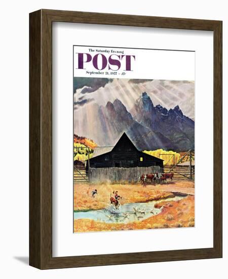 "Ride 'Em Cowboy" Saturday Evening Post Cover, September 21, 1957-John Clymer-Framed Giclee Print