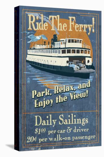 Ride the Ferry (Blue Version) - Vintage Sign-Lantern Press-Stretched Canvas