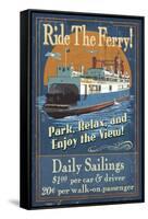 Ride the Ferry (Boat #2) - Vintage Sign-Lantern Press-Framed Stretched Canvas