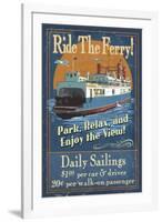 Ride the Ferry (Boat #2) - Vintage Sign-Lantern Press-Framed Art Print