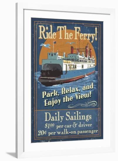 Ride the Ferry (Boat #2) - Vintage Sign-Lantern Press-Framed Art Print