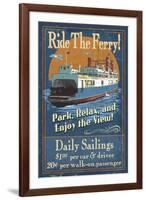 Ride the Ferry (Boat #2) - Vintage Sign-Lantern Press-Framed Art Print