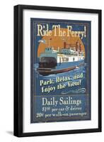 Ride the Ferry (Boat #2) - Vintage Sign-Lantern Press-Framed Art Print