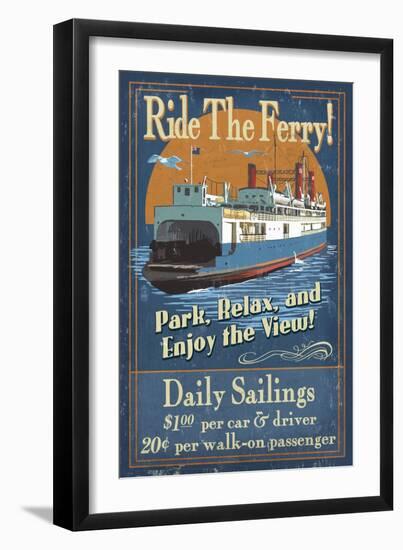 Ride the Ferry (Boat #2) - Vintage Sign-Lantern Press-Framed Art Print