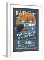 Ride the Ferry (Boat #2) - Vintage Sign-Lantern Press-Framed Art Print