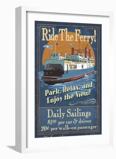 Ride the Ferry (Boat #2) - Vintage Sign-Lantern Press-Framed Art Print