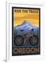 Ride the Trails - Oregon (Tree Background)-Lantern Press-Framed Art Print