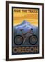 Ride the Trails - Oregon (Tree Background)-Lantern Press-Framed Art Print