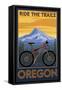 Ride the Trails - Oregon (Tree Background)-Lantern Press-Framed Stretched Canvas