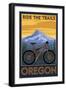 Ride the Trails - Oregon (Tree Background)-Lantern Press-Framed Art Print