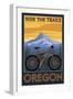 Ride the Trails - Oregon (Tree Background)-Lantern Press-Framed Art Print