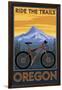Ride the Trails - Oregon (Tree Background)-Lantern Press-Framed Art Print