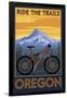 Ride the Trails - Oregon (Tree Background)-Lantern Press-Framed Art Print