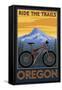 Ride the Trails - Oregon (Tree Background)-Lantern Press-Framed Stretched Canvas