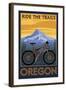 Ride the Trails - Oregon (Tree Background)-Lantern Press-Framed Art Print