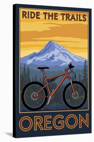 Ride the Trails - Oregon (Tree Background)-Lantern Press-Stretched Canvas