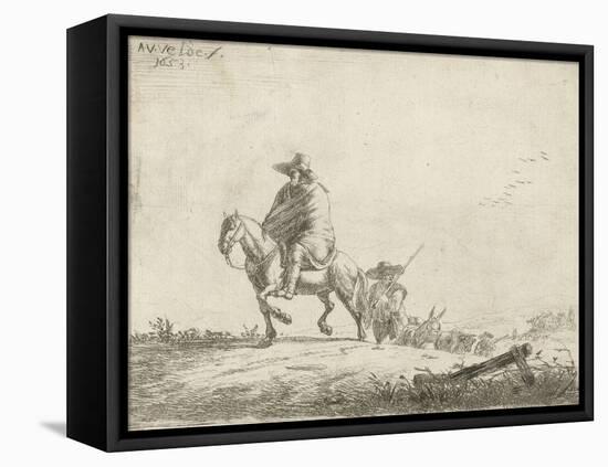 Rider and herdsman with cattle on a dirt road, 1653-Adriaen van de Velde-Framed Stretched Canvas