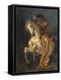 Rider Attacked by a Jaguar-Eugene Delacroix-Framed Stretched Canvas