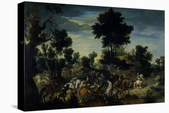 Riders Advancing into a Brook, 1601-15-Peeter Snayers-Stretched Canvas