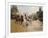 Riders and Coaches on Bois De Boulogne Avenue in Paris with the Arc De Triomphe in the Background-Georges Stein-Framed Giclee Print