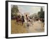 Riders and Coaches on Bois De Boulogne Avenue in Paris with the Arc De Triomphe in the Background-Georges Stein-Framed Giclee Print