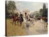 Riders and Coaches on Bois De Boulogne Avenue in Paris with the Arc De Triomphe in the Background-Georges Stein-Stretched Canvas