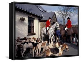 Riders and Hounds Awaiting Fox Hunt, Wales, United Kingdom-Alan Klehr-Framed Stretched Canvas