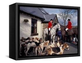 Riders and Hounds Awaiting Fox Hunt, Wales, United Kingdom-Alan Klehr-Framed Stretched Canvas