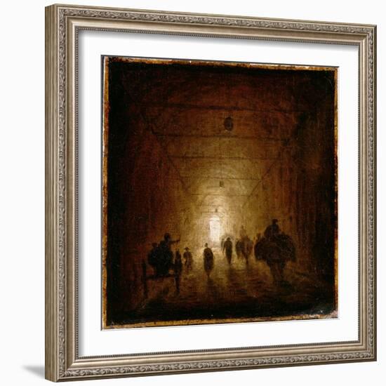 Riders and Pedestrians Passing Through an Arched Passage-Hubert Robert-Framed Giclee Print