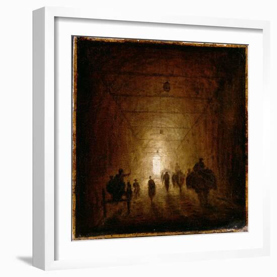 Riders and Pedestrians Passing Through an Arched Passage-Hubert Robert-Framed Giclee Print