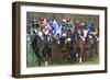 Riders and Racehorses Galloping around Racecourse-null-Framed Photographic Print