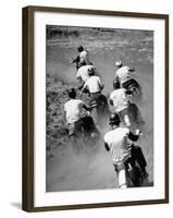 Riders Enjoying Motorcycle Racing, Leaving a Trail of Dust Behind-Loomis Dean-Framed Photographic Print