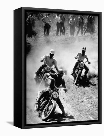 Riders Enjoying Motorcycle Racing-Loomis Dean-Framed Stretched Canvas