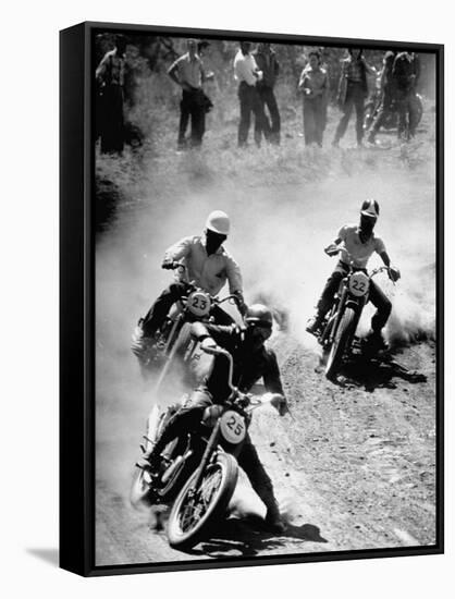 Riders Enjoying Motorcycle Racing-Loomis Dean-Framed Stretched Canvas